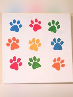 Handpainted Colorful Paw Print Acrylic Painting Original Signed Art 10x10"